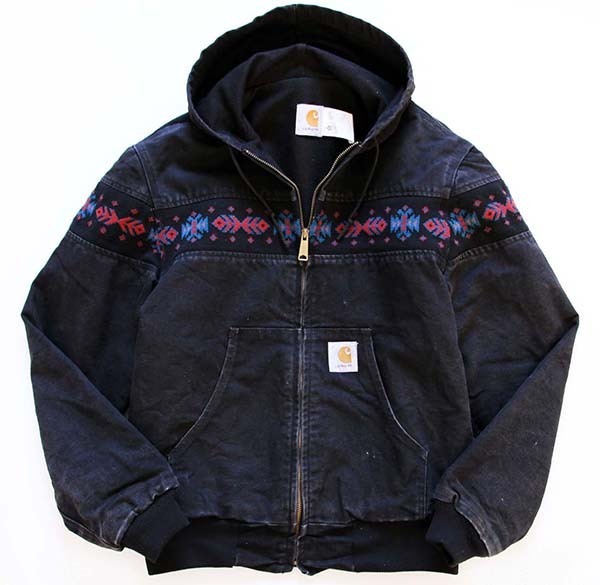 80s USA製 carharttカーハート ネイティブ柄 ニット切り替え ダック地