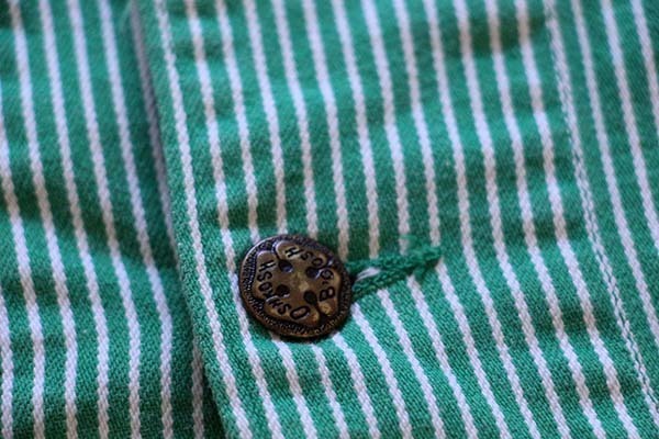 80s USA製 OSHKOSH B'GOSH ヒッコリー ストライプ カバーオール 緑×白