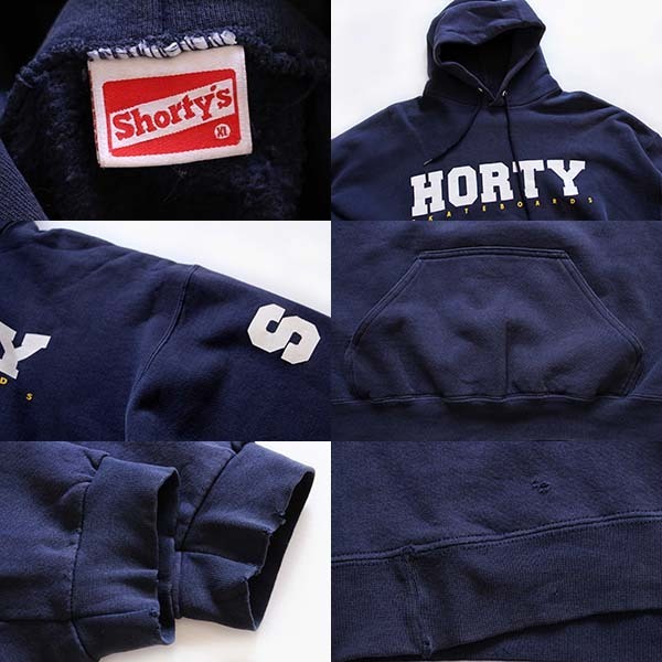90s USA製 Shorty'sショーティーズ HORTY ロゴ スウェットパーカー 紺