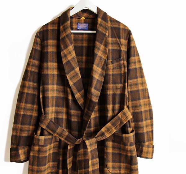 60s PENDLETONペンドルトン チェック ショールカラー ウールガウン M