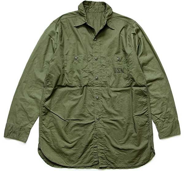40s 米軍 U.S.NAVY N-3 マチ付き コットンポプリンシャツ カスタム