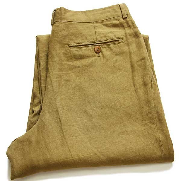 90s HUGO BOSS ツータック スラックス リネンパンツ うぐいす 1