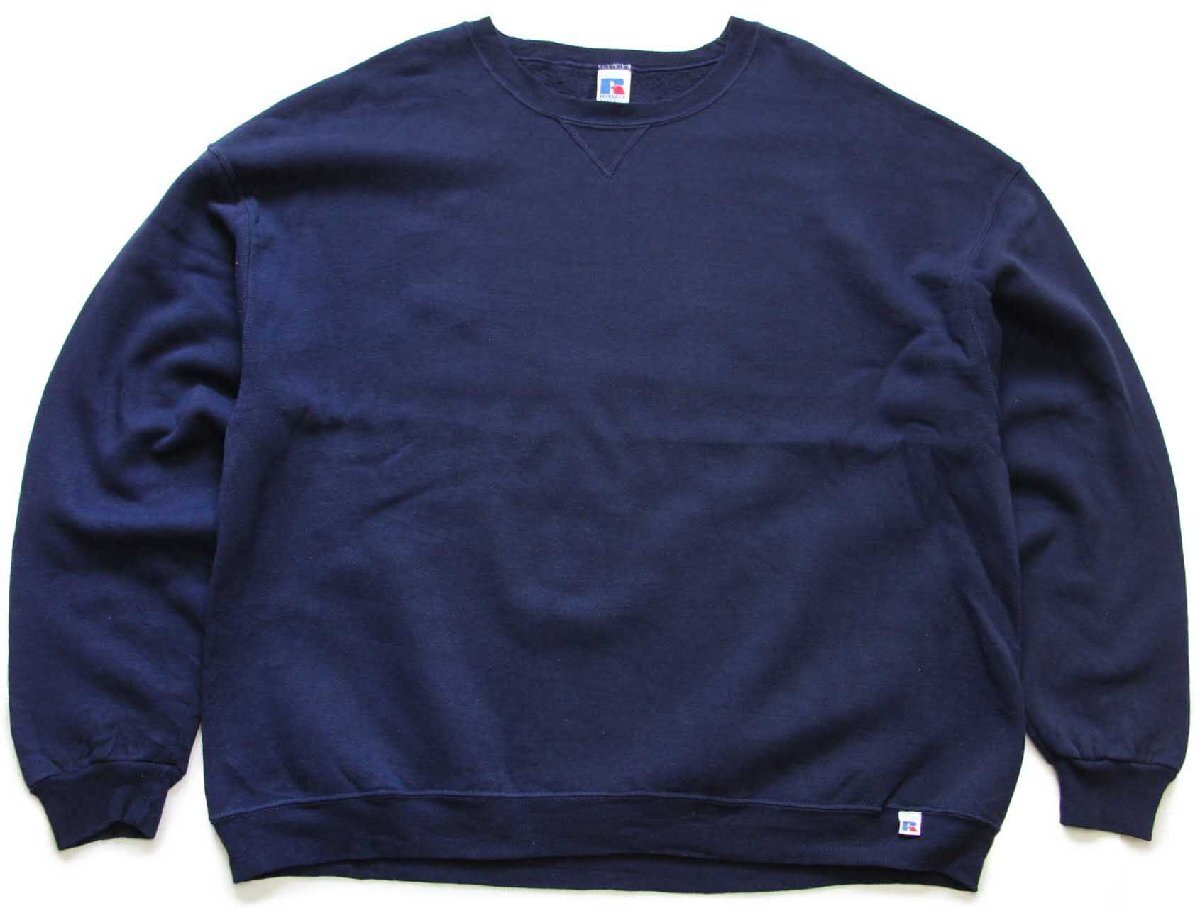 90s メキシコ製 RUSSELLラッセル 無地 前V スウェット 紺 XXL☆特大
