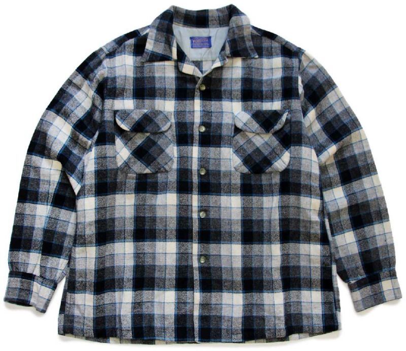 50s PENDLETONペンドルトン チェック オープンカラー ウールシャツ L