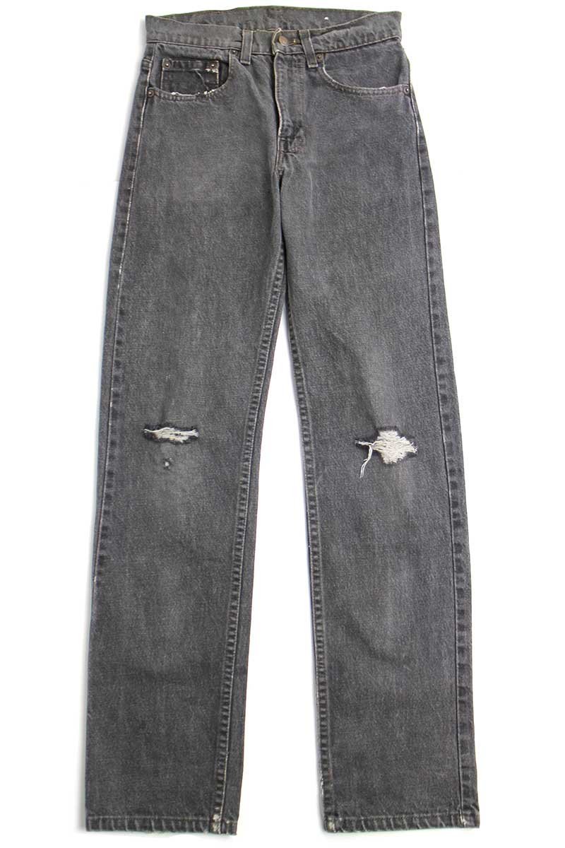 80s USA製 Levi'sリーバイス 505 ダメージ 先染め ブラック デニム
