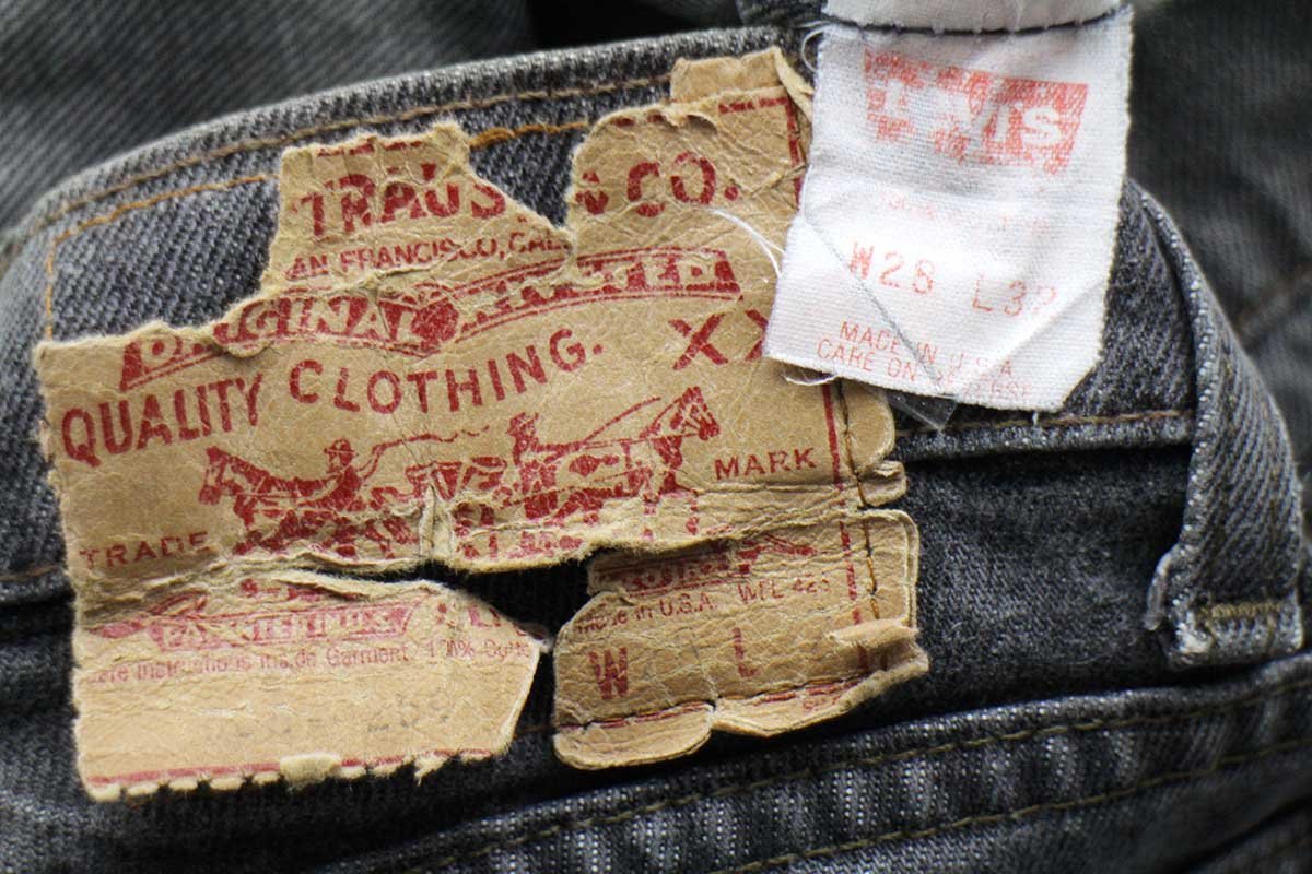 80s USA製 Levi'sリーバイス 505 ダメージ 先染め ブラック デニム