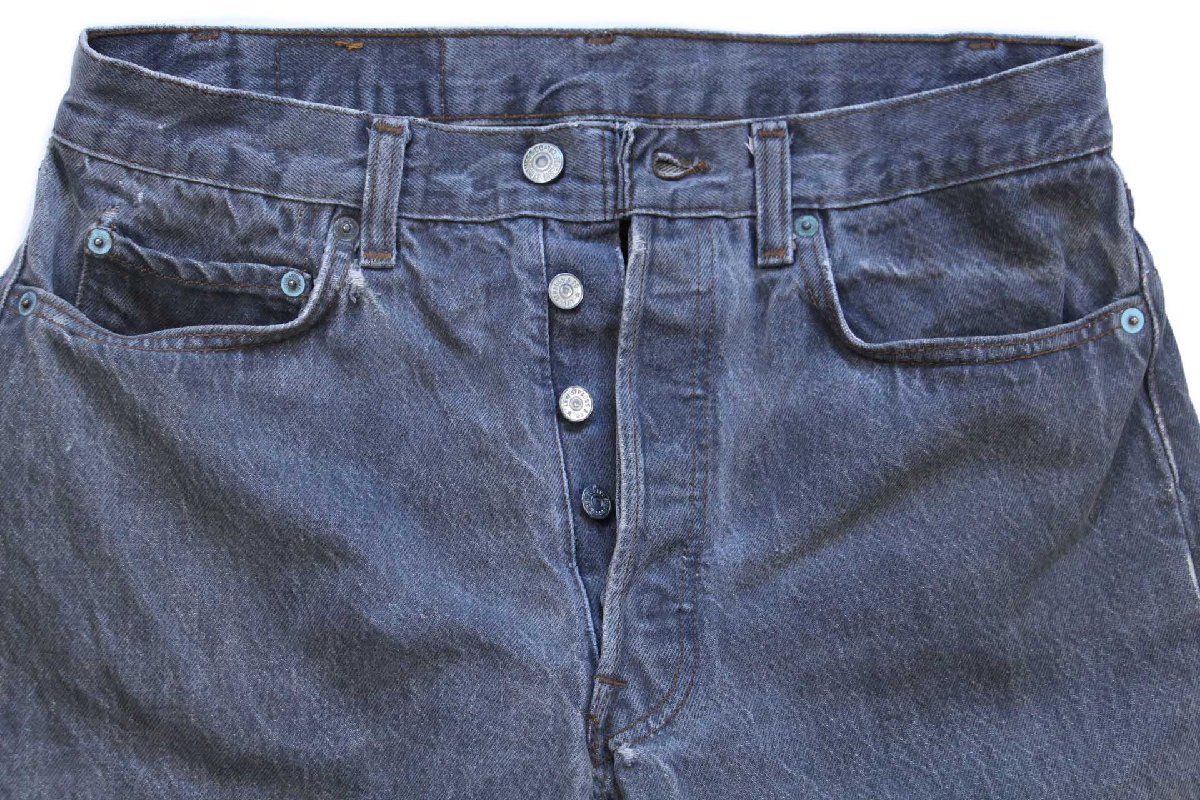 80s USA製 Levi'sリーバイス 501 ダメージ 先染め ブラック デニム
