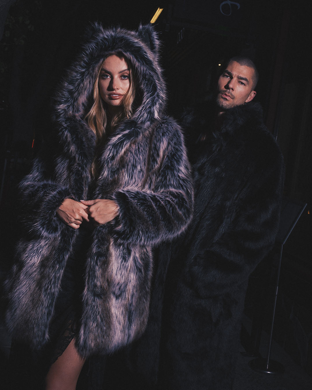 Men's Long Faux Fur Coat | Black Serval - SpiritHoods