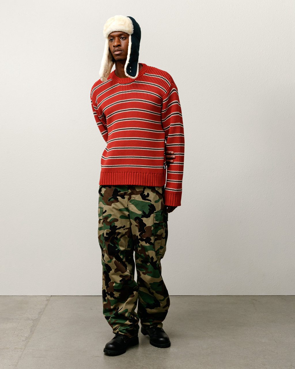 Stussy Chunky Cotton Stripe Sweater Red SEMY95031 Terbaik - Stüssy