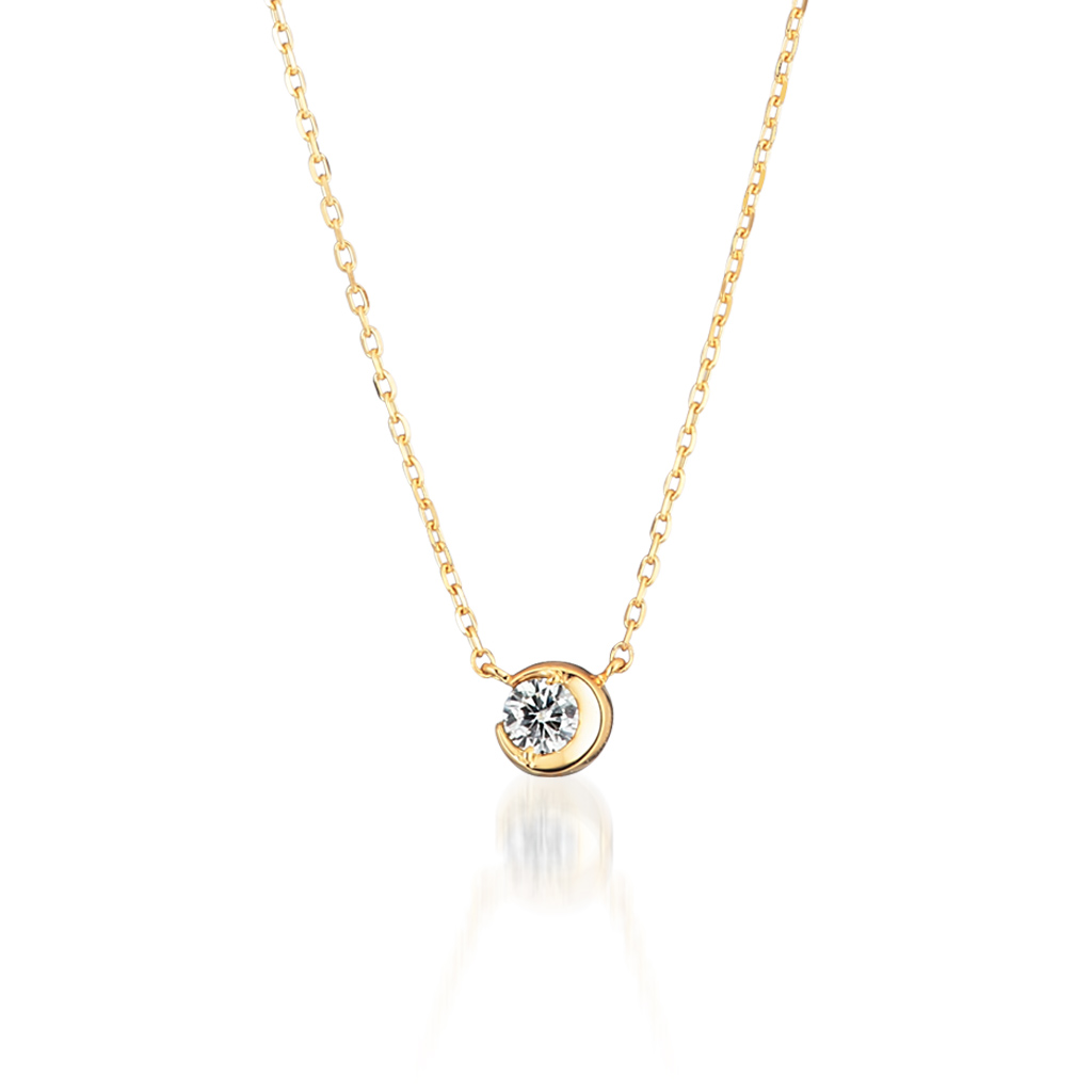 MOON SETTING DIAMOND NECKLACE 0.06ct(2ZN1606)K18 ネックレス