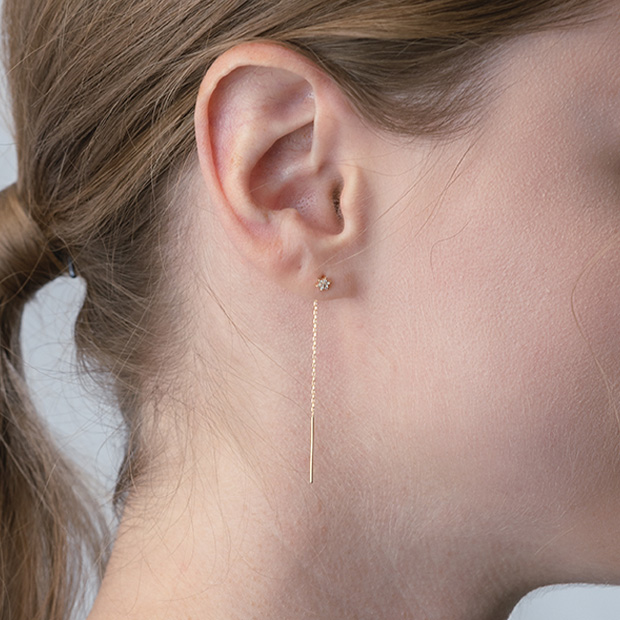 DIAMOND SKINNY PIERCED EARRING(片耳用)(2JP1063)K10 ピアス｜スター