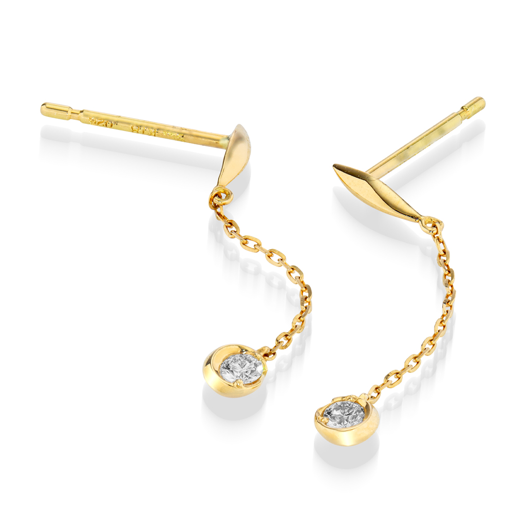 MOON SETTING DIAMOND CHAIN PIERCED EARRINGS(2ZP1659)K18 ピアス