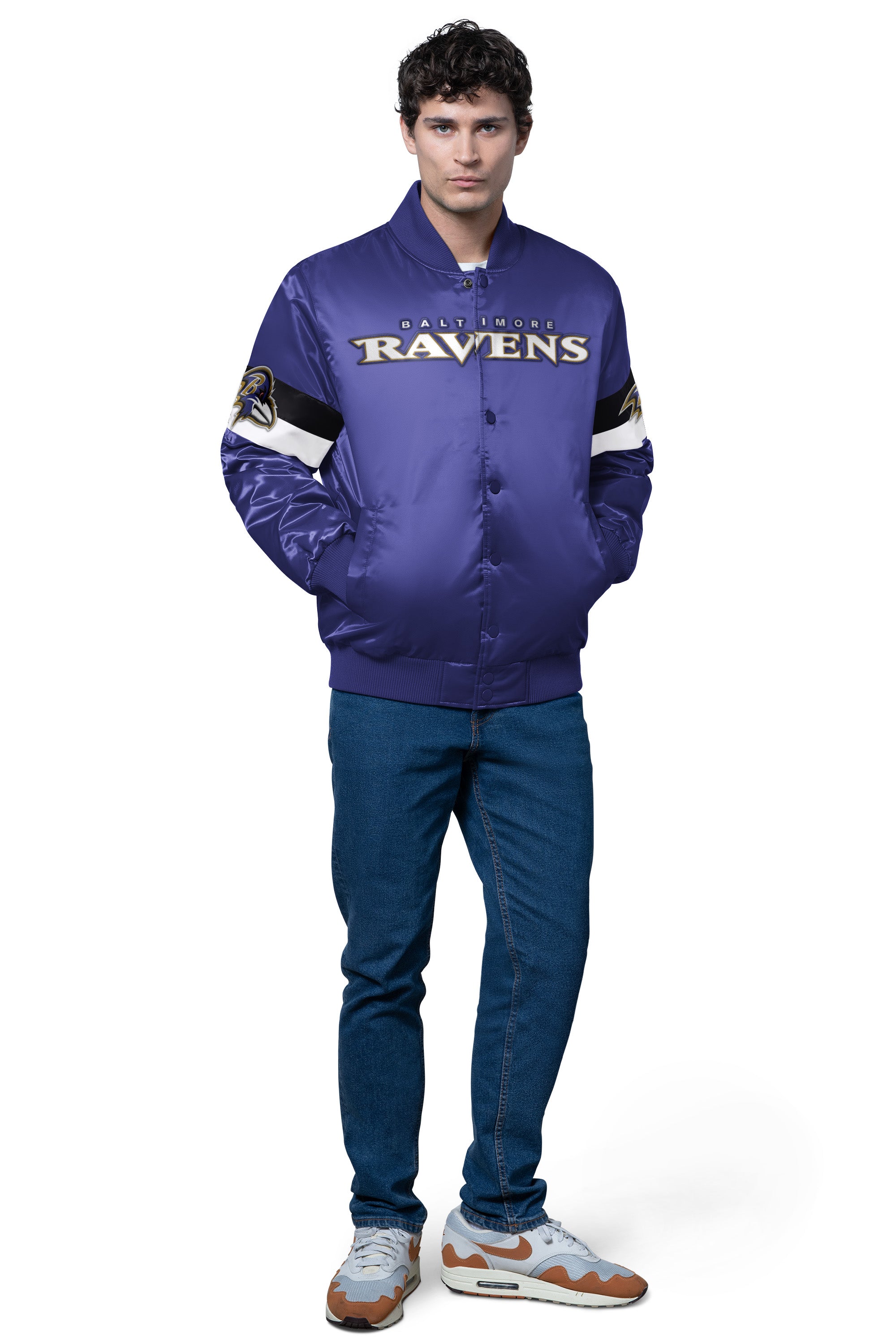 Mens Baltimore Ravens Triple Option Satin Varsity Jacket | NFL