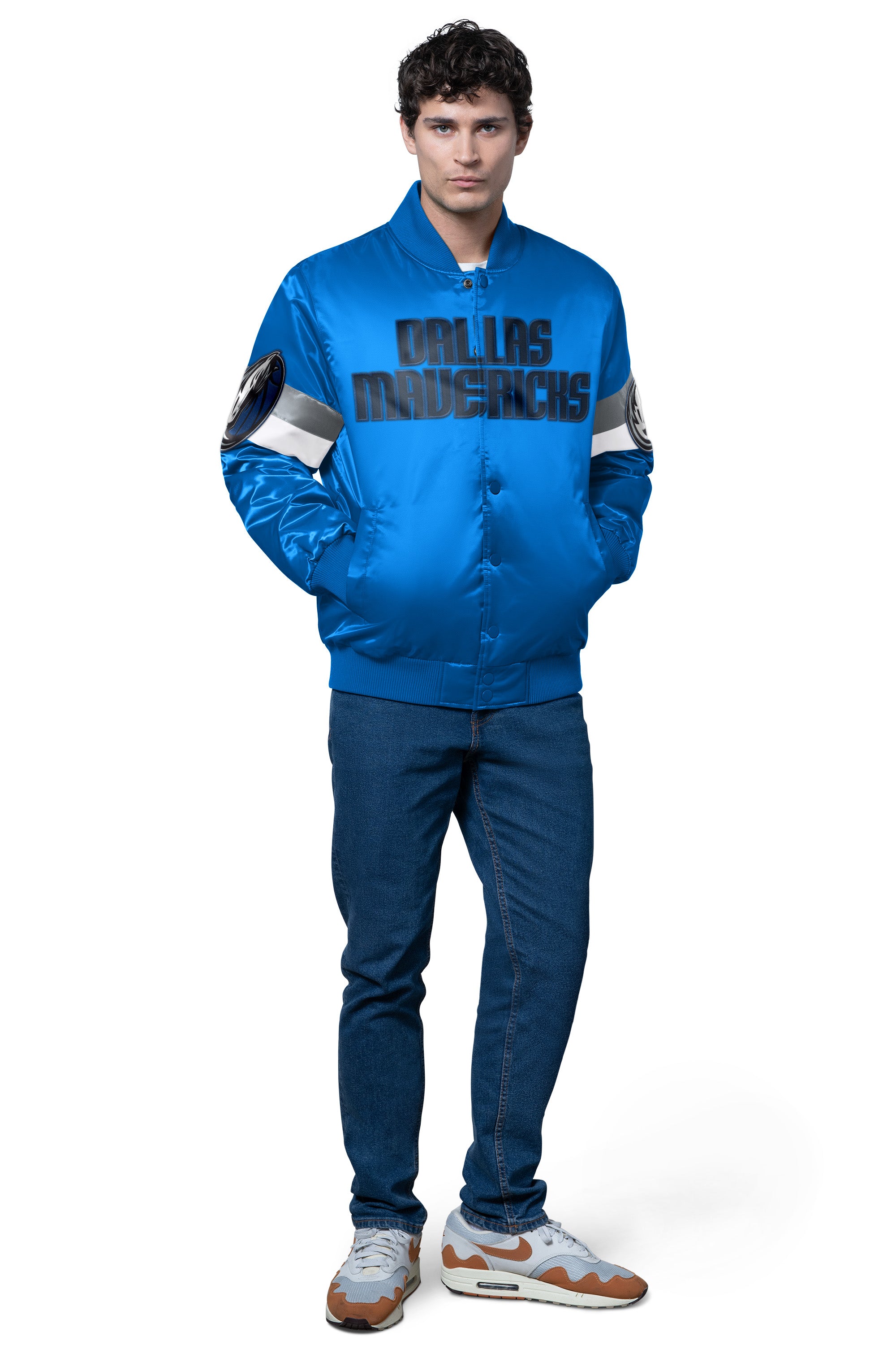 Mens Dallas Mavericks Triple Option Satin Varsity Jacket | NBA