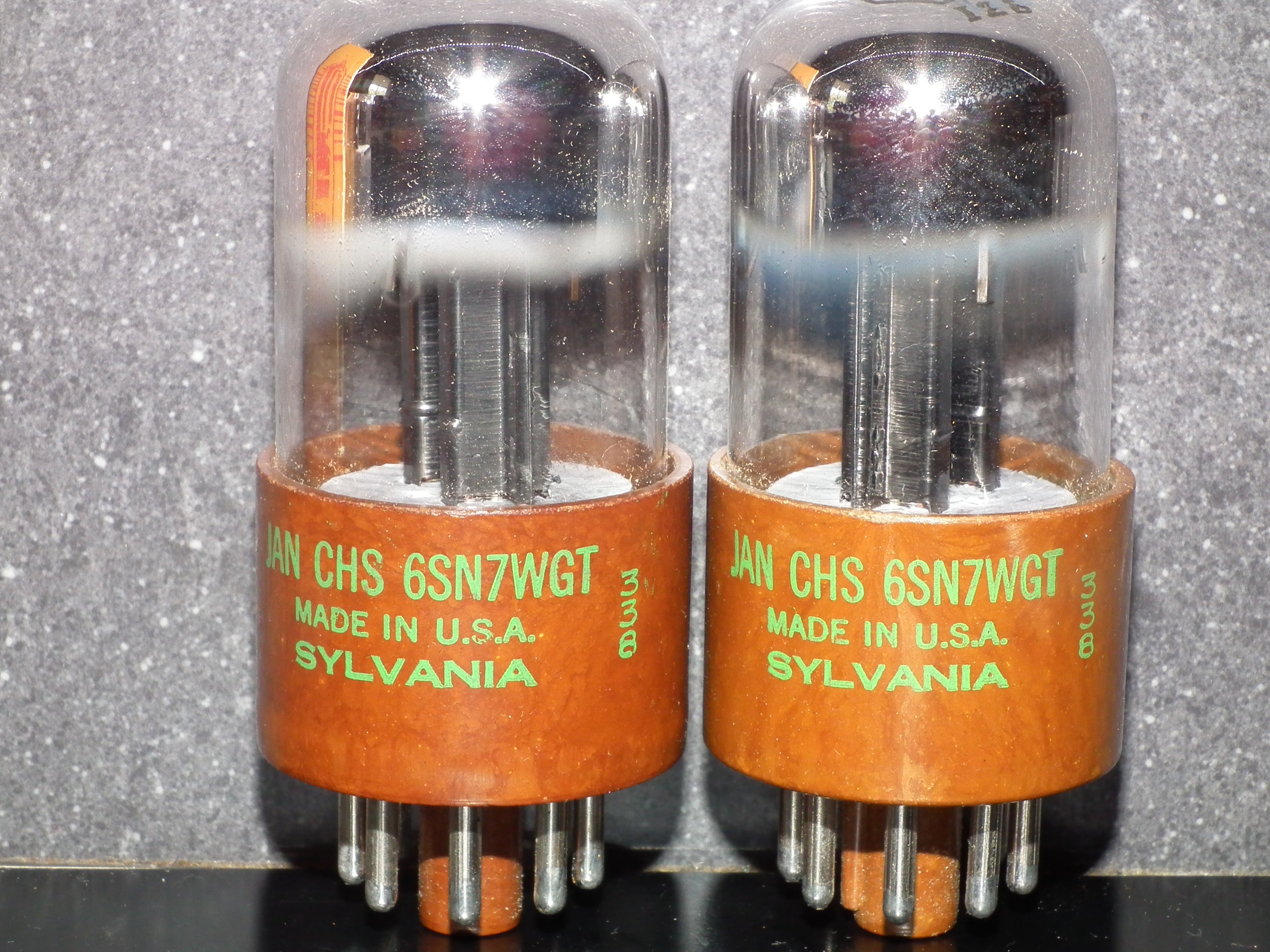 Matched Pair RARE 6SN7WGT Sylvania NOS Chrome Tops RARE Brown base