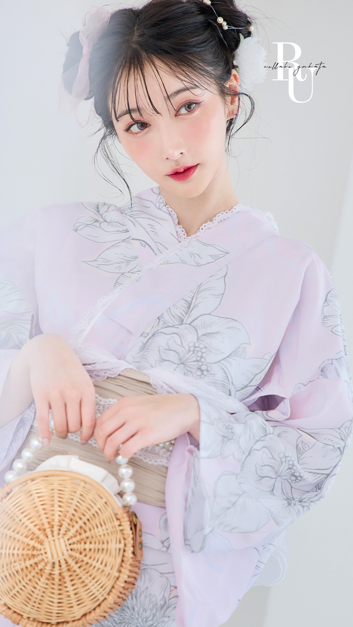即日発送！】Riuコラボ ライトピンクx百合リボン浴衣【浴衣3点セット