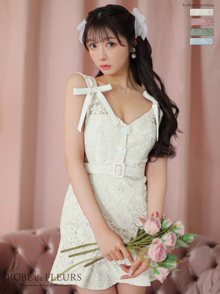 XSサイズあり【ROBE de FLEURS/ローブドフルール】肩リボン/ 総レース