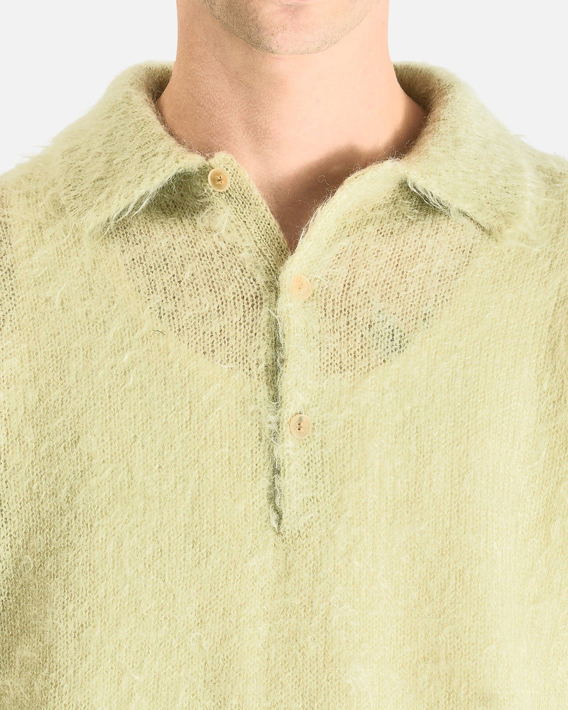 Brushed Super Kid Mohair Knit Polo in Light Khaki – SVRN