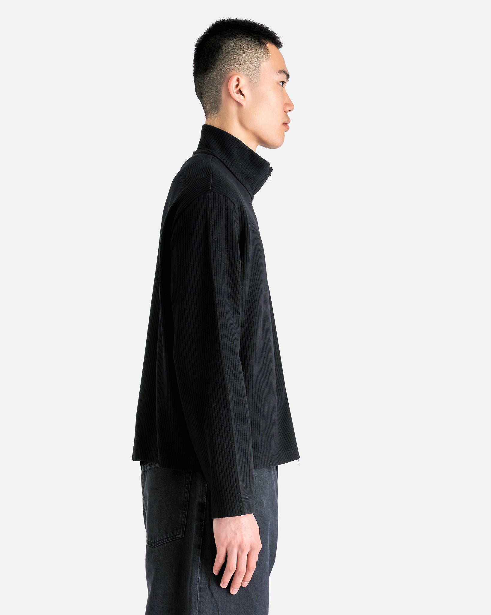 Shrunken Fullzip Polo in Black Rib – SVRN