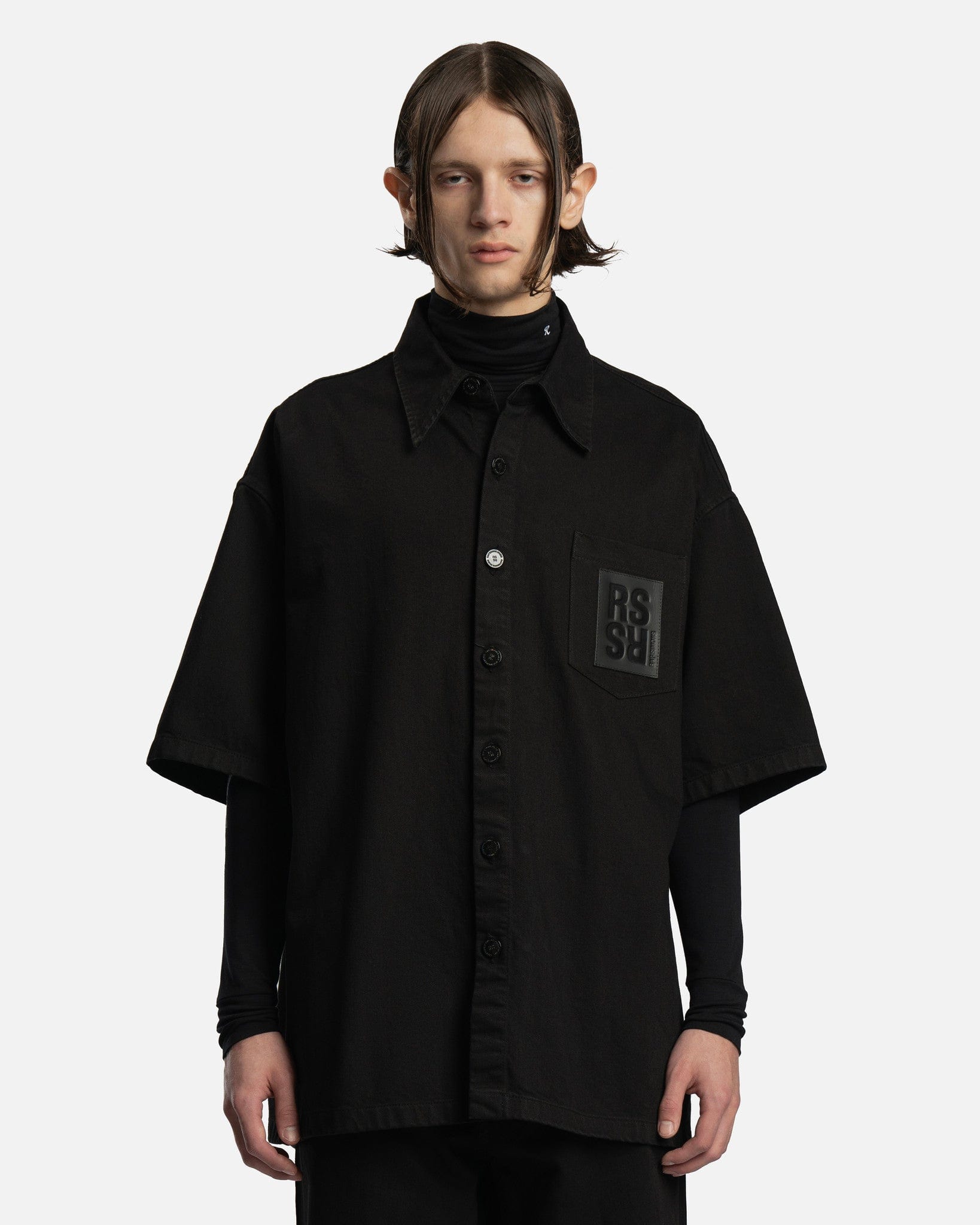 Oversized Short Sleeved Denim Shirt in Black – SVRN
