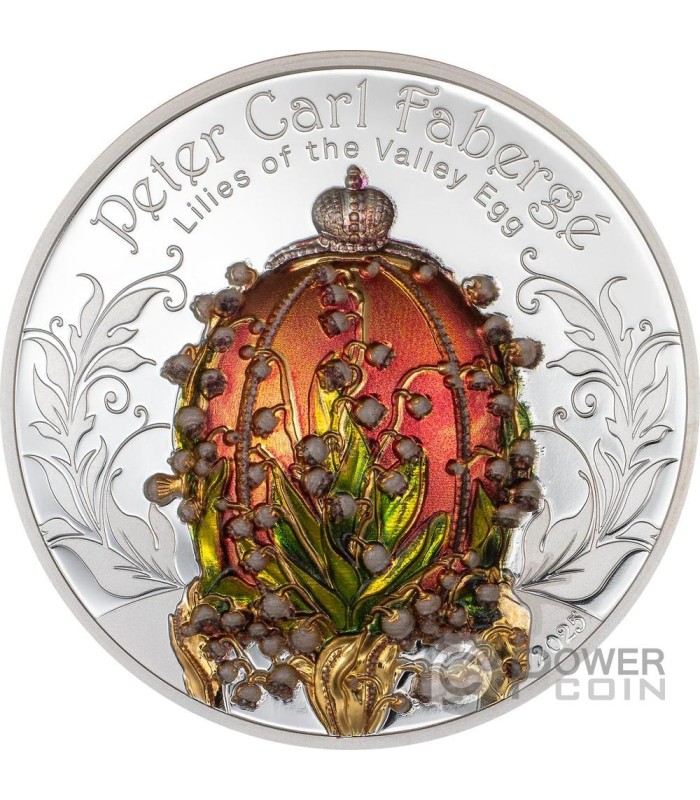 LILIES OF THE VALLEY EGG Fabergé 2 Oz Silver Coin 1000 Togrog