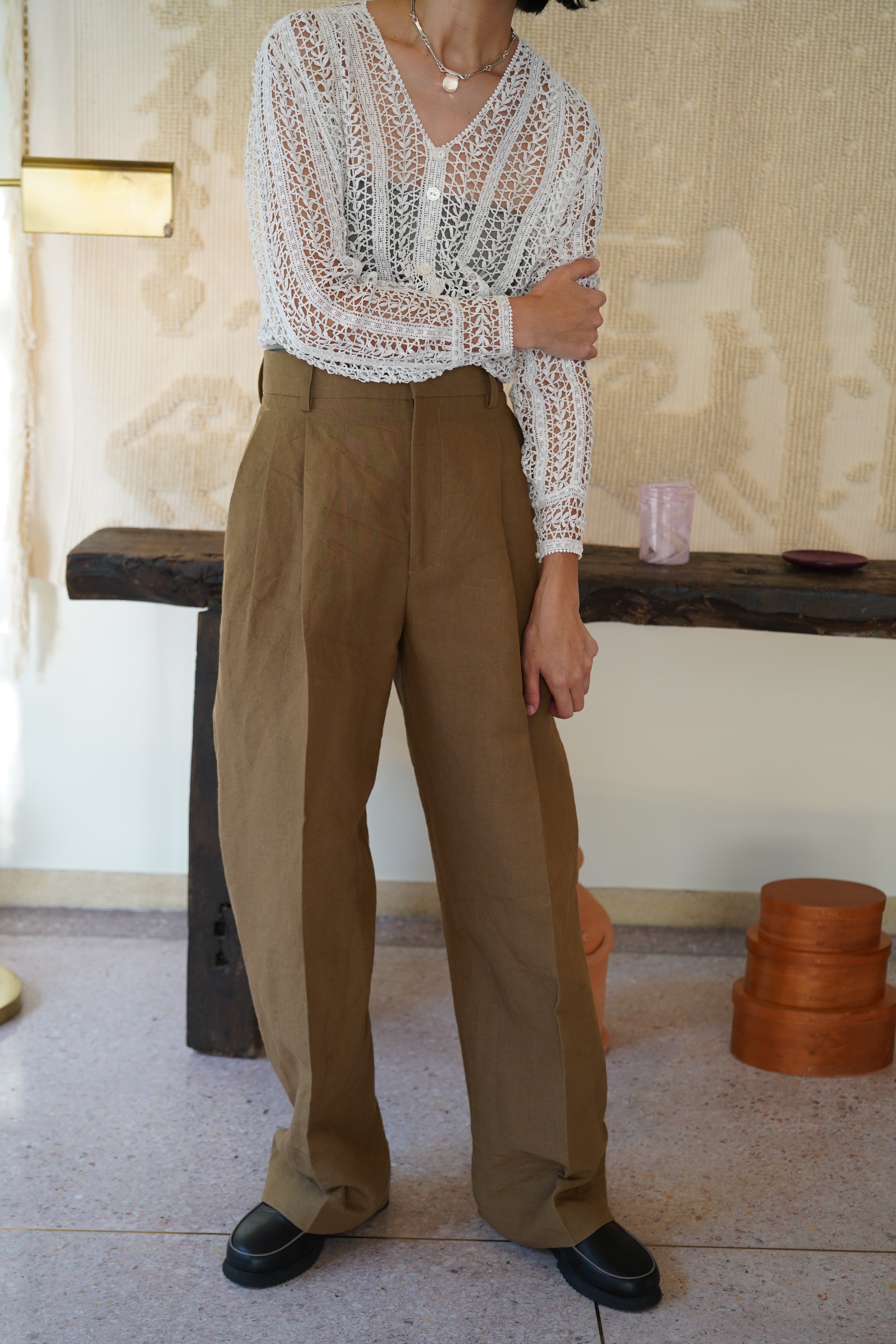 CRISTASEYA DOUBLE PLEATED WIDE TROUSERS – PORT