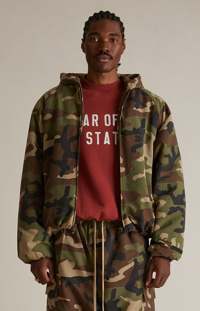 Fear of God ESSENTIALS Woodland Camo Military Hooded Jacket | Pacsun