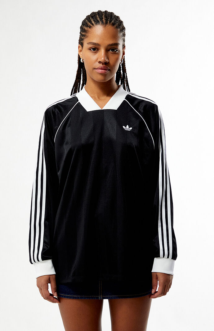 adidas Black 3-Stripes Jacquard Long Sleeve Jersey | Pacsun
