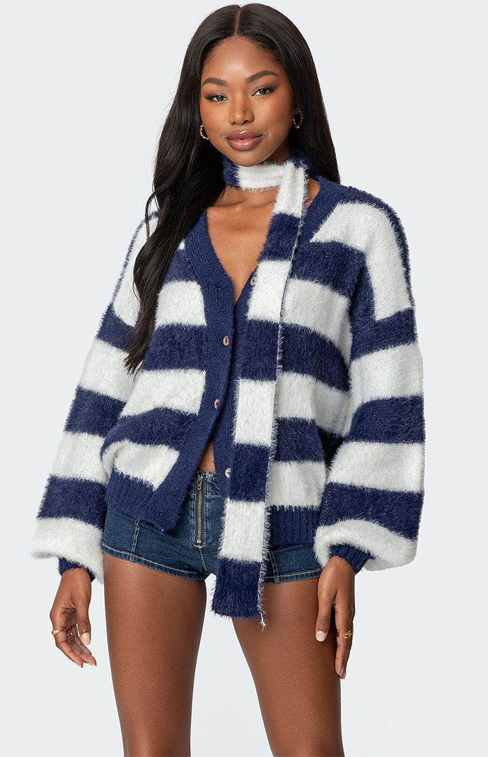Edikted Striped Two Piece Knit Scarf Cardigan | Pacsun