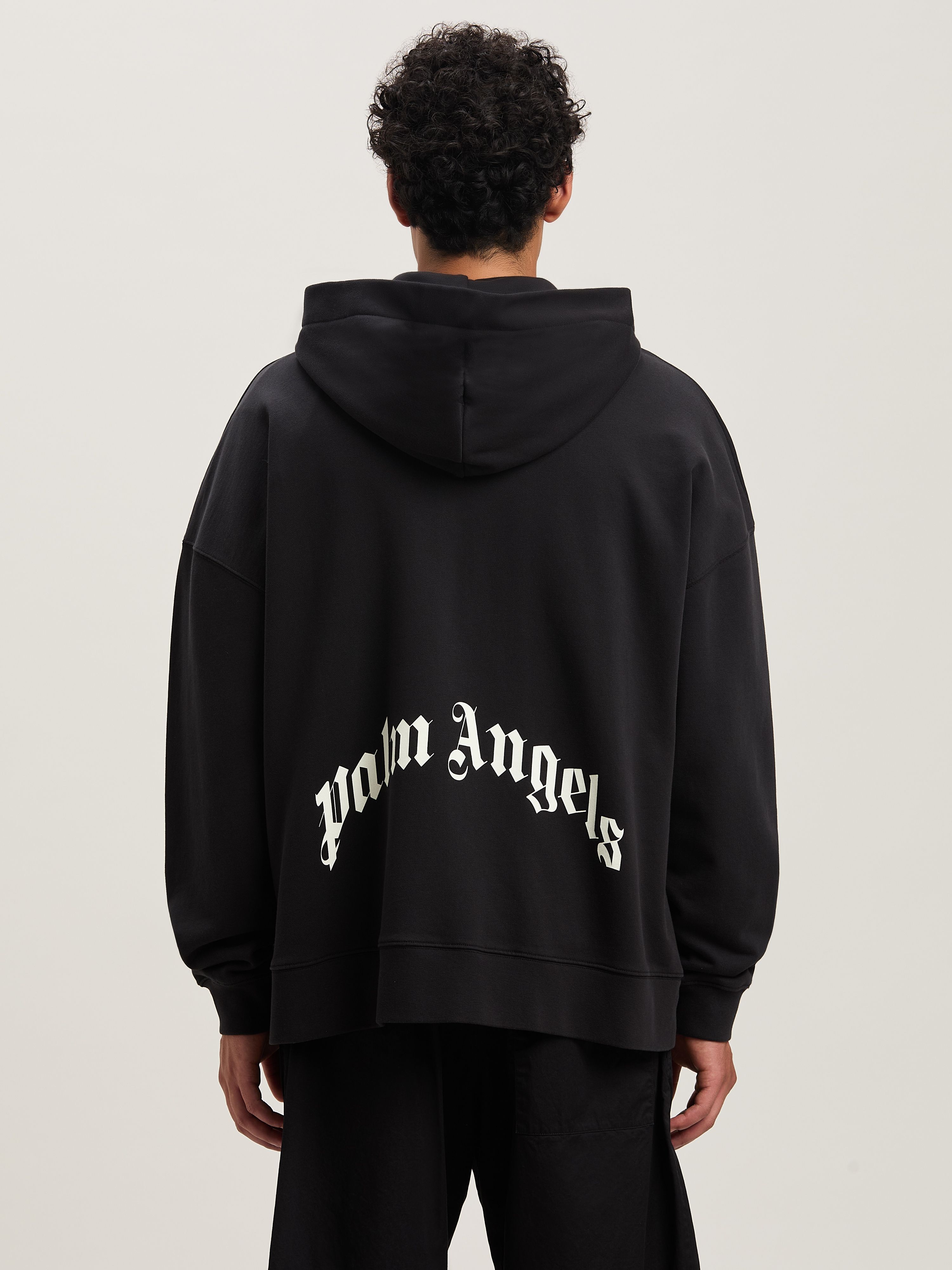 CURVED LOGO ZIPPED HOODY BLACK - OFF WHI in BLACK - OFF WHITE for