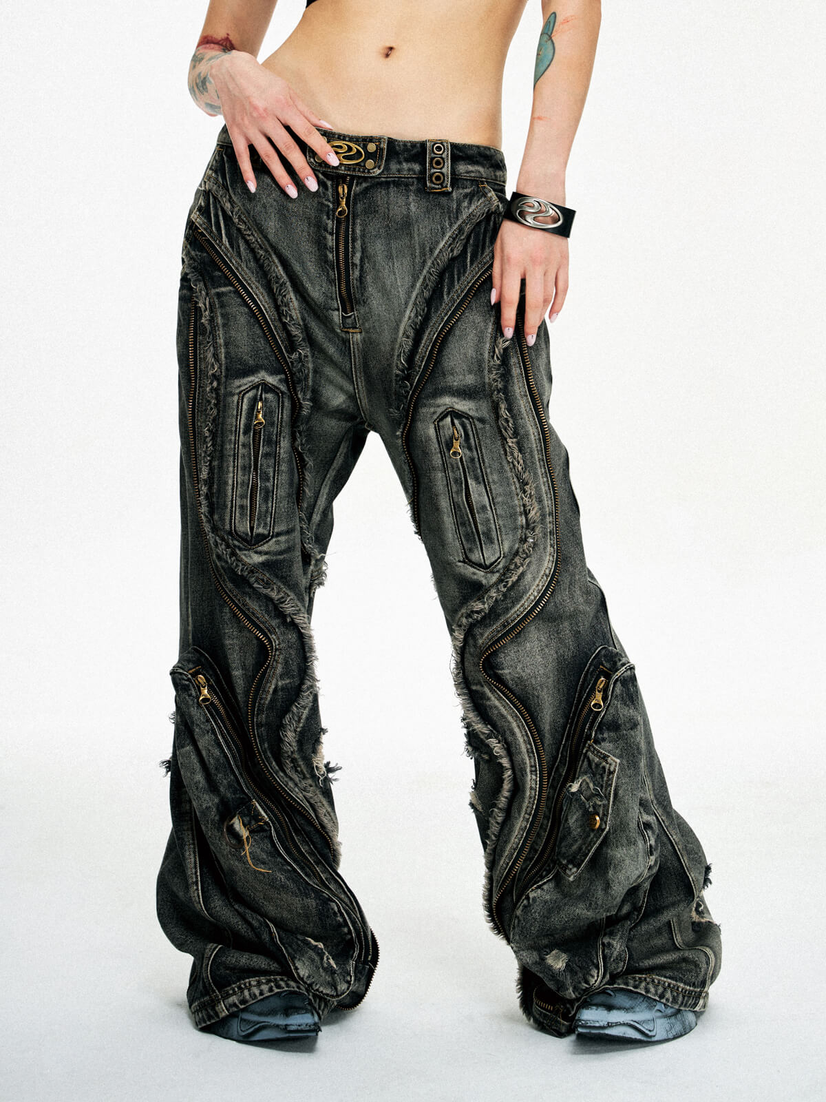 Personsoul Dirty Ripped Denim Baggy Jeans - personsoul