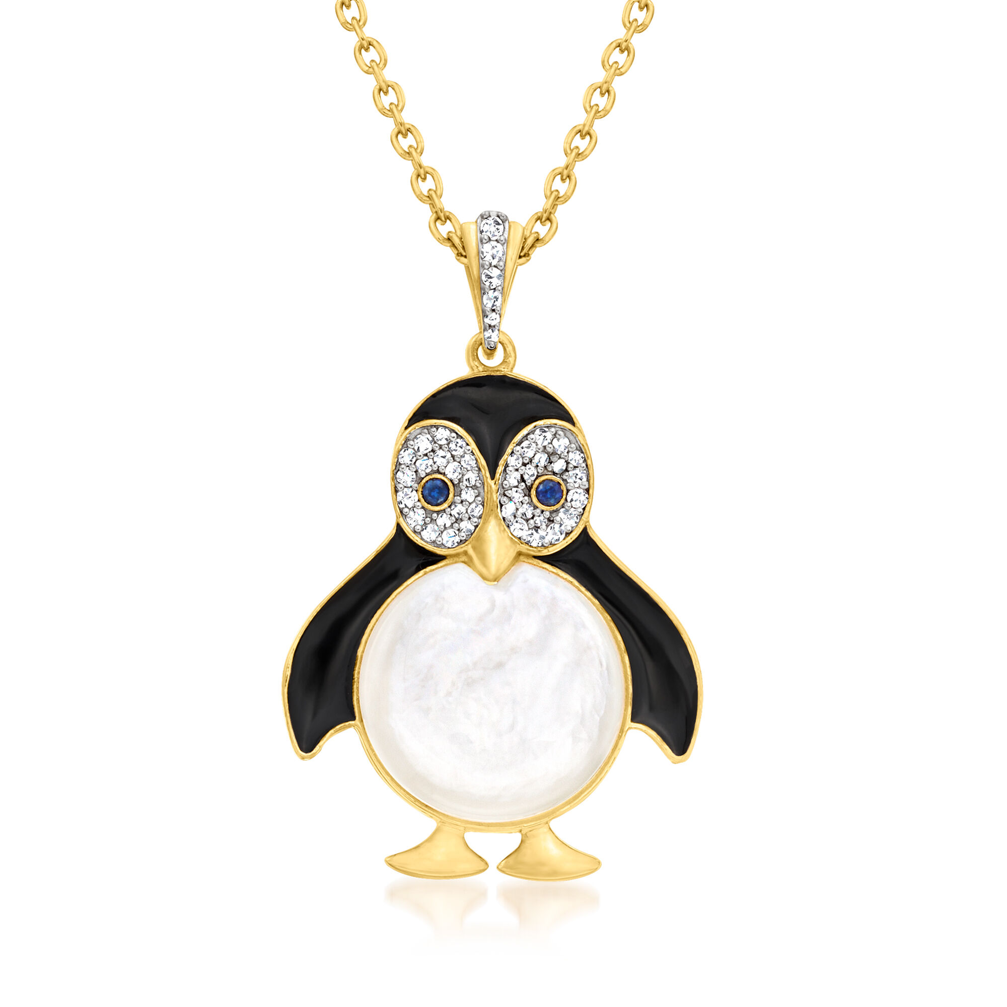 Mother-of-Pearl and .10 ct. t.w. White Topaz Penguin Pendant