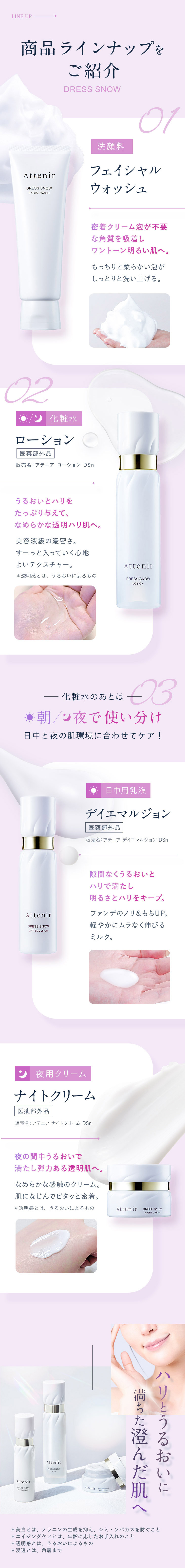 楽天市場】ドレススノー 化粧水・日中用乳液・夜用クリーム セット