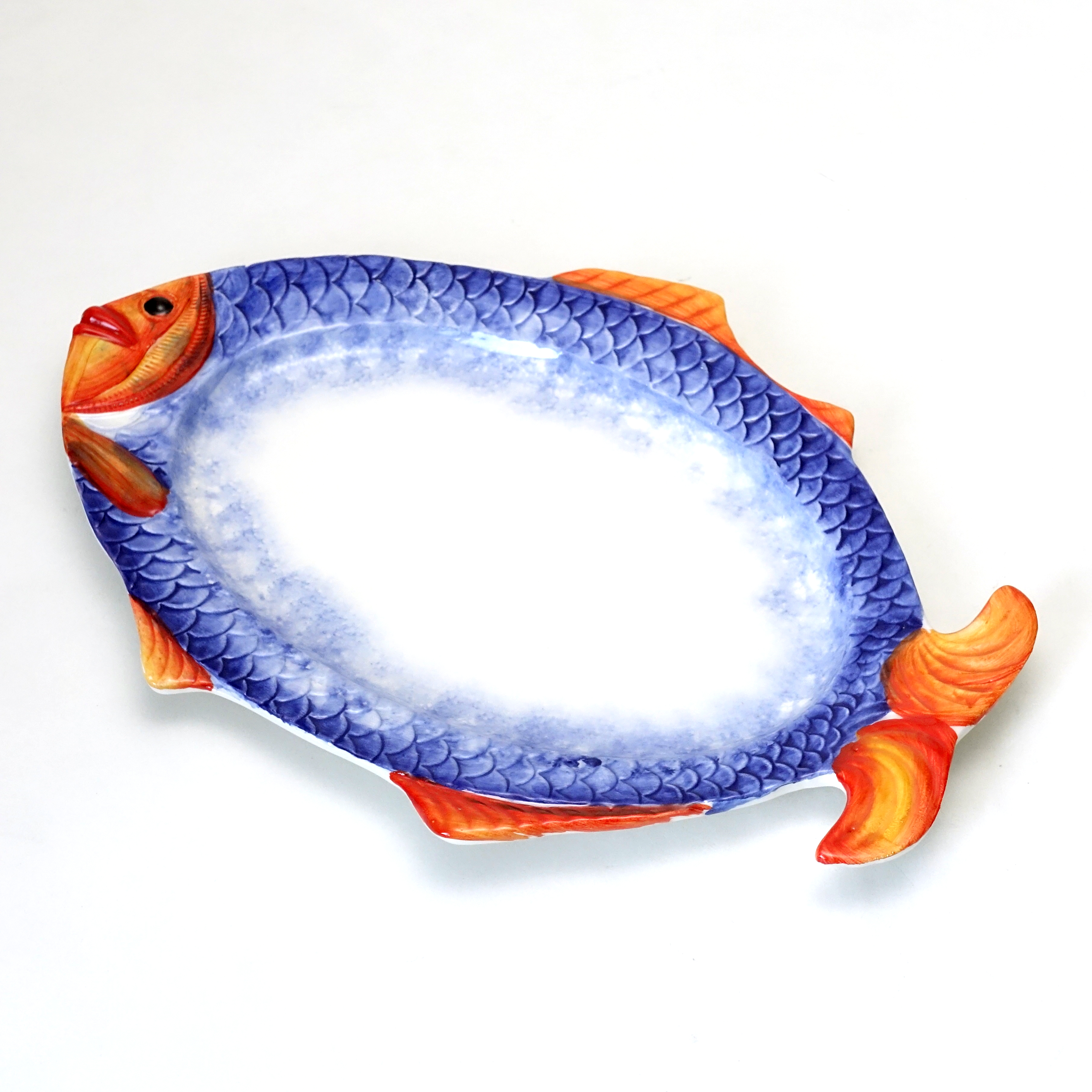 イタリア製 ディナープレート フィッシュ柄 食器 陶器 魚型 大皿 楕円