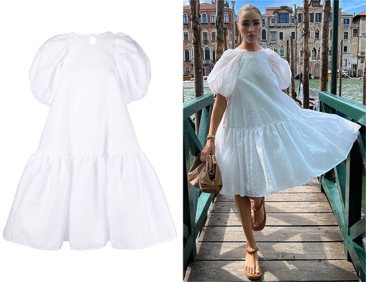Olivia Culpo's Cecilie Bahnsen Alexa Puff-Sleeve Flared Mini Dress