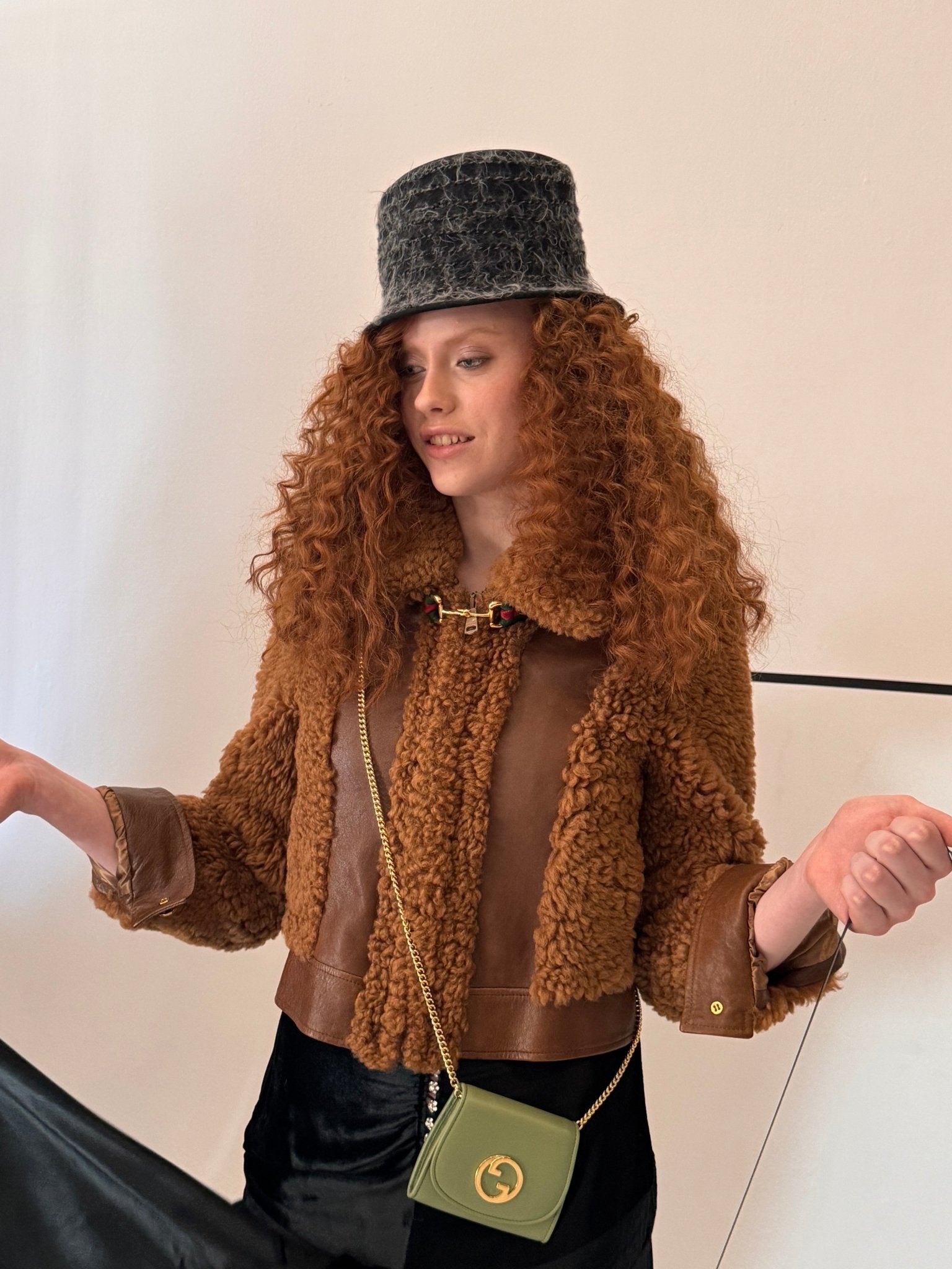 Gucci Gucci Curly Shearling & Lambskin Jacket in Chestnut - Runway