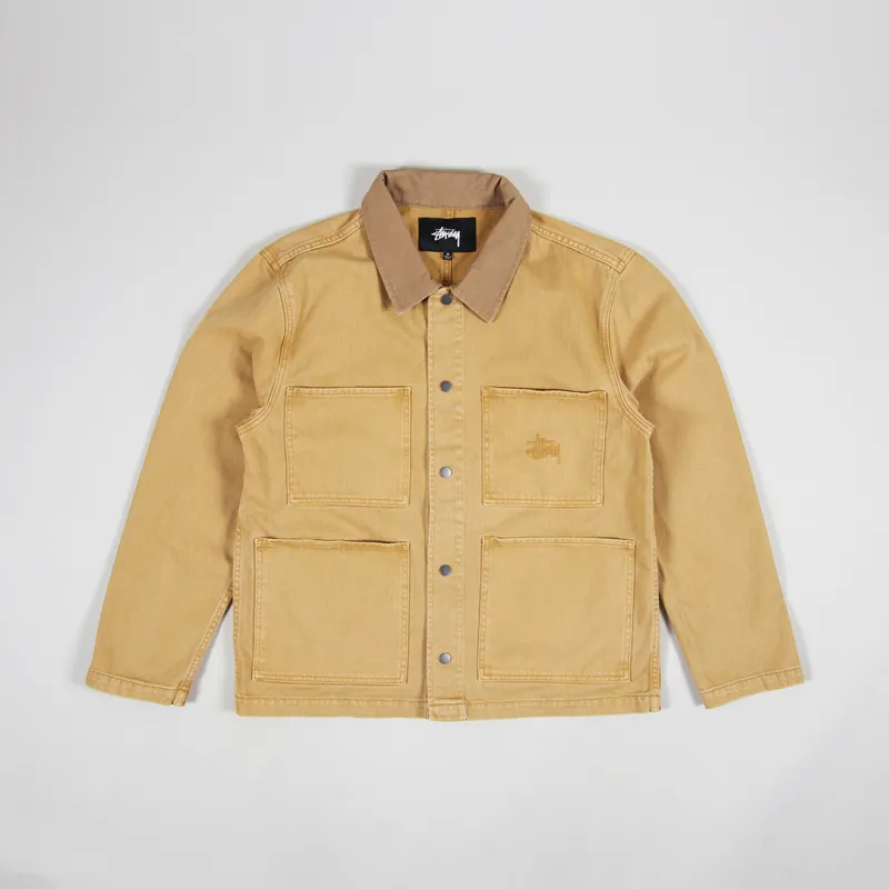 Stussy Tribe Mens Canvas Heavy Wash Chore Jacket Gold Yellow