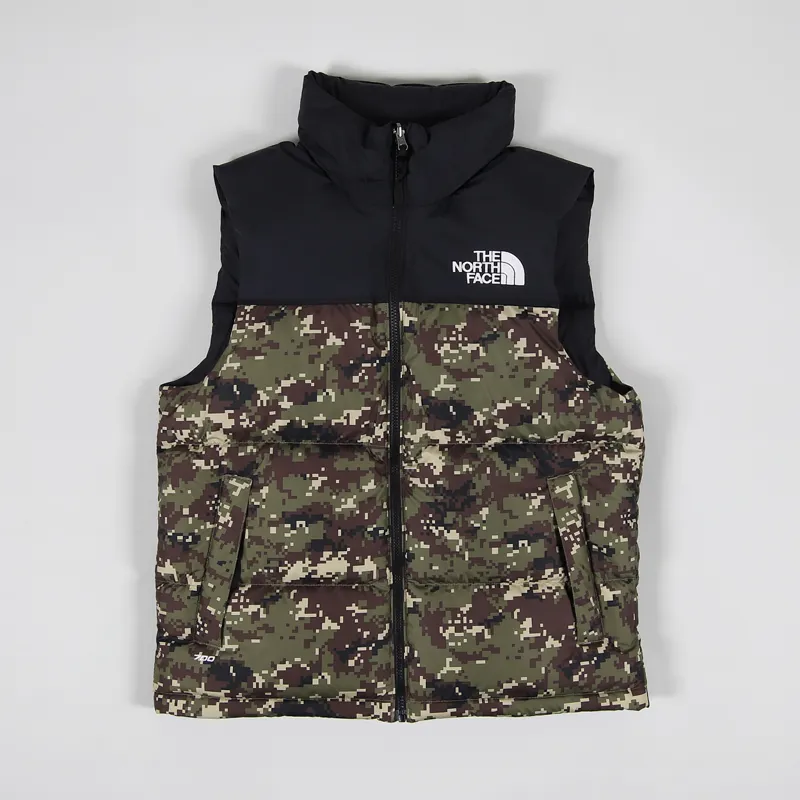 The North Face Mens Down 1996 Nuptse Vest Green Digi Camo Gilet
