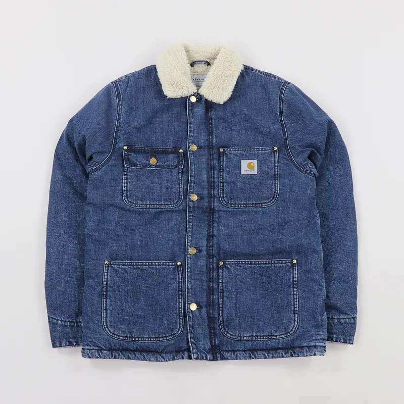Carhartt WIP Mens Denim Fairmount Coat Blue Dark Stone Washed