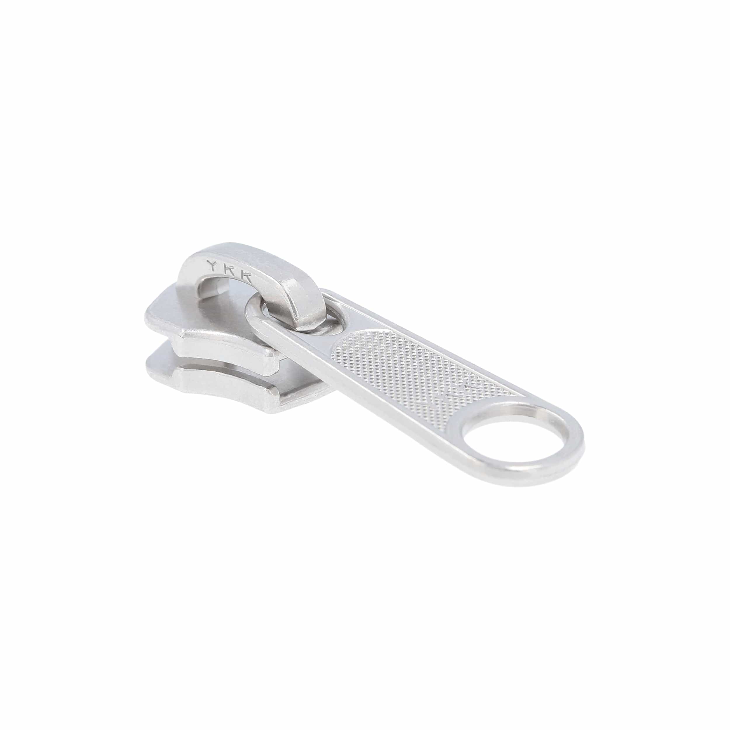 8 Nickel, Metal, YKK Long Tab Semi-Swivel Zipper Slider, Zinc