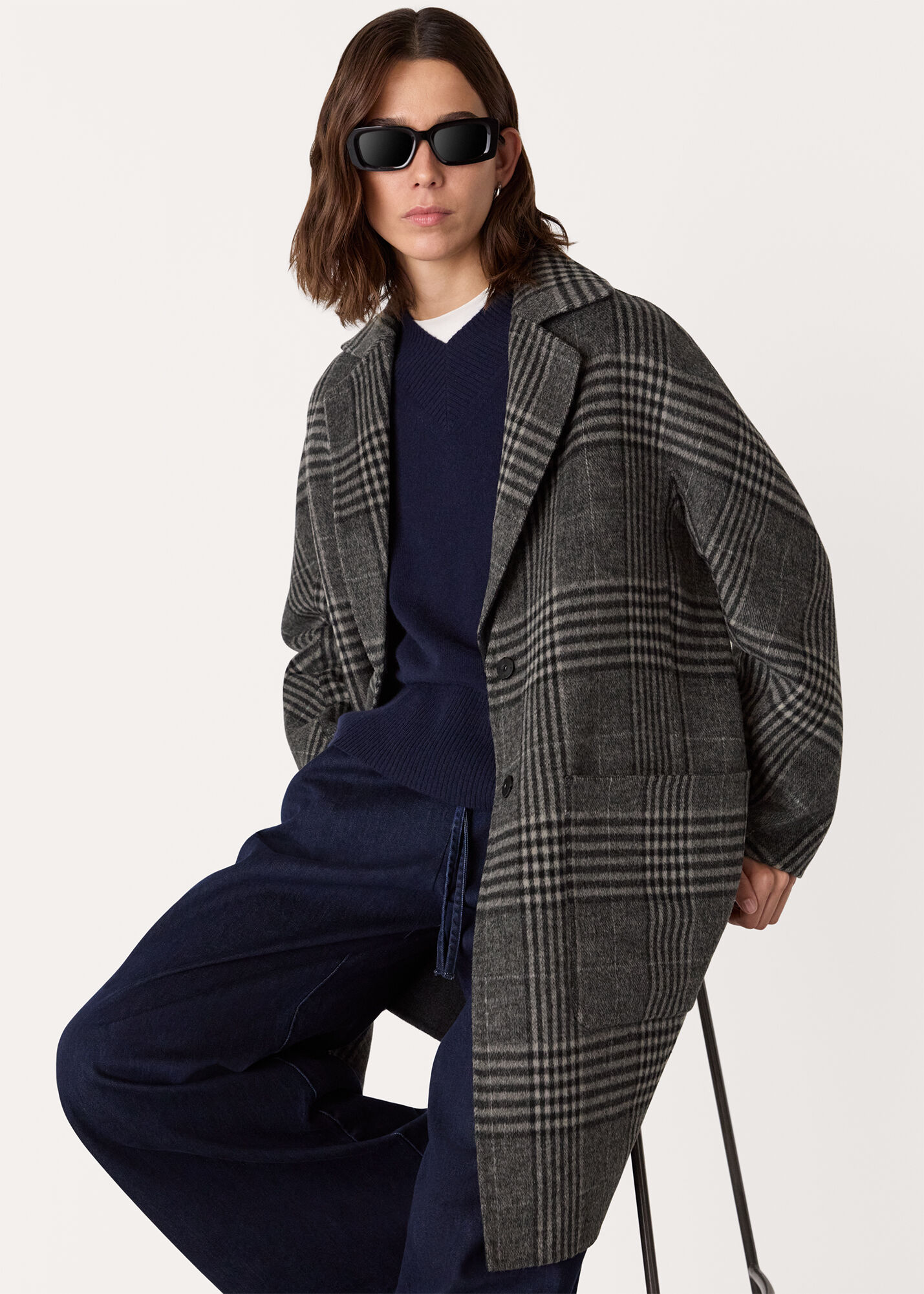 Grey/Multi Cassie Double Face Coat | WHISTLES | Whistles US |