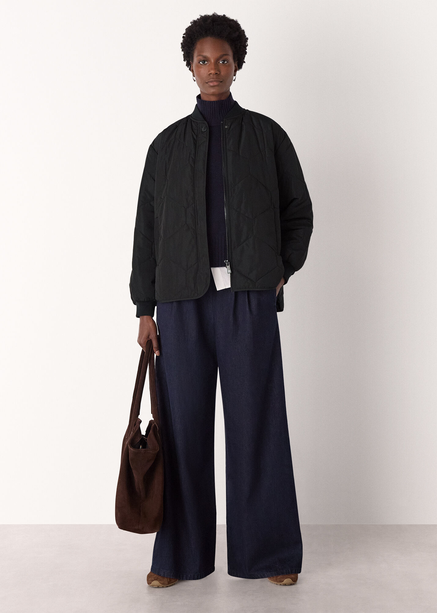 Black Ida Short Quilted Coat | WHISTLES | Whistles ROW |