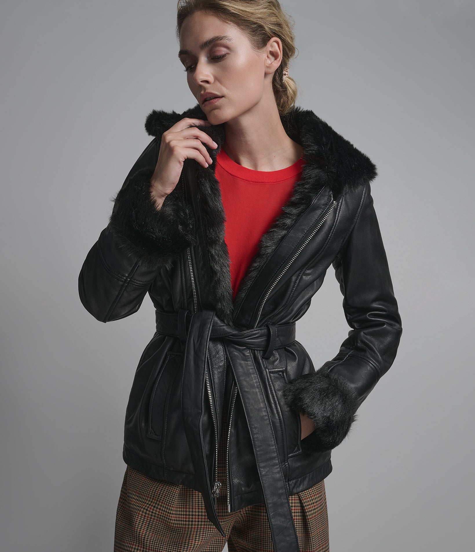 Genevieve Faux Fur Belted Trench Jacket | Mid-Length | Wilsons Leather