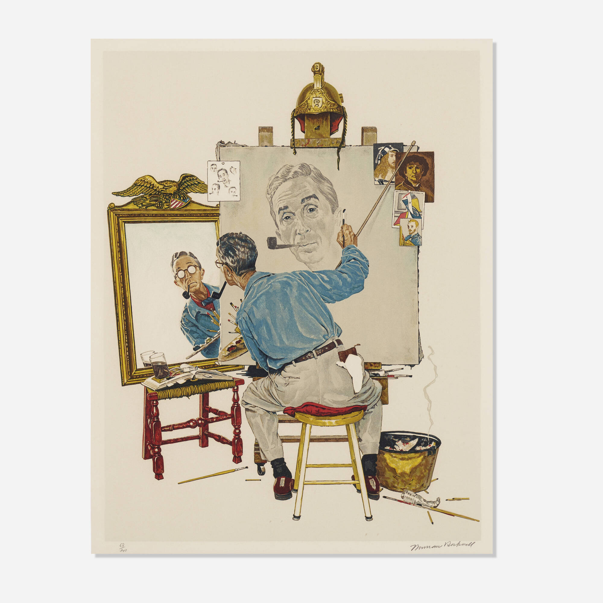 152: NORMAN ROCKWELL, Triple Self-Portrait < Prints & Multiples