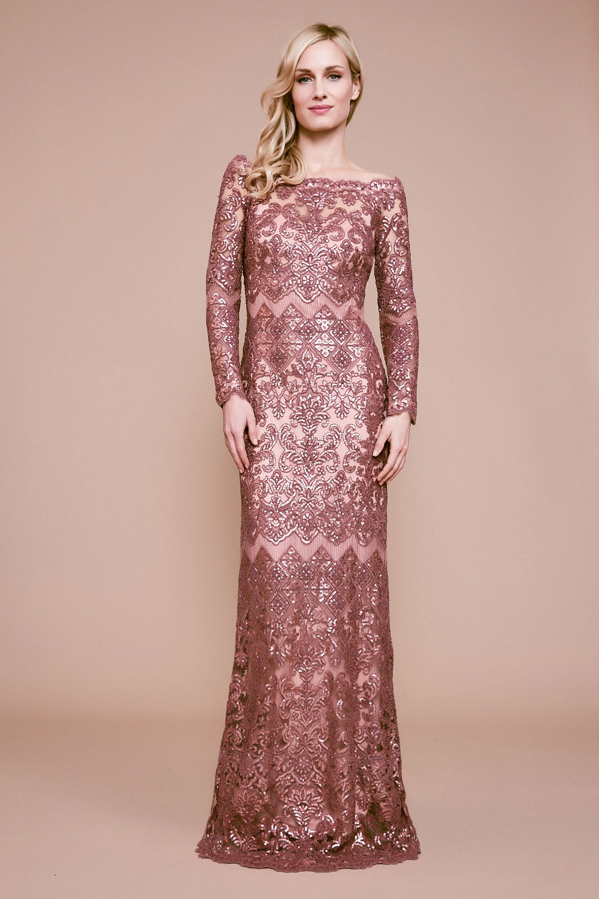 Eve Long-Sleeve Sequin Embroidered Gown | Tadashi Shoji Bridal