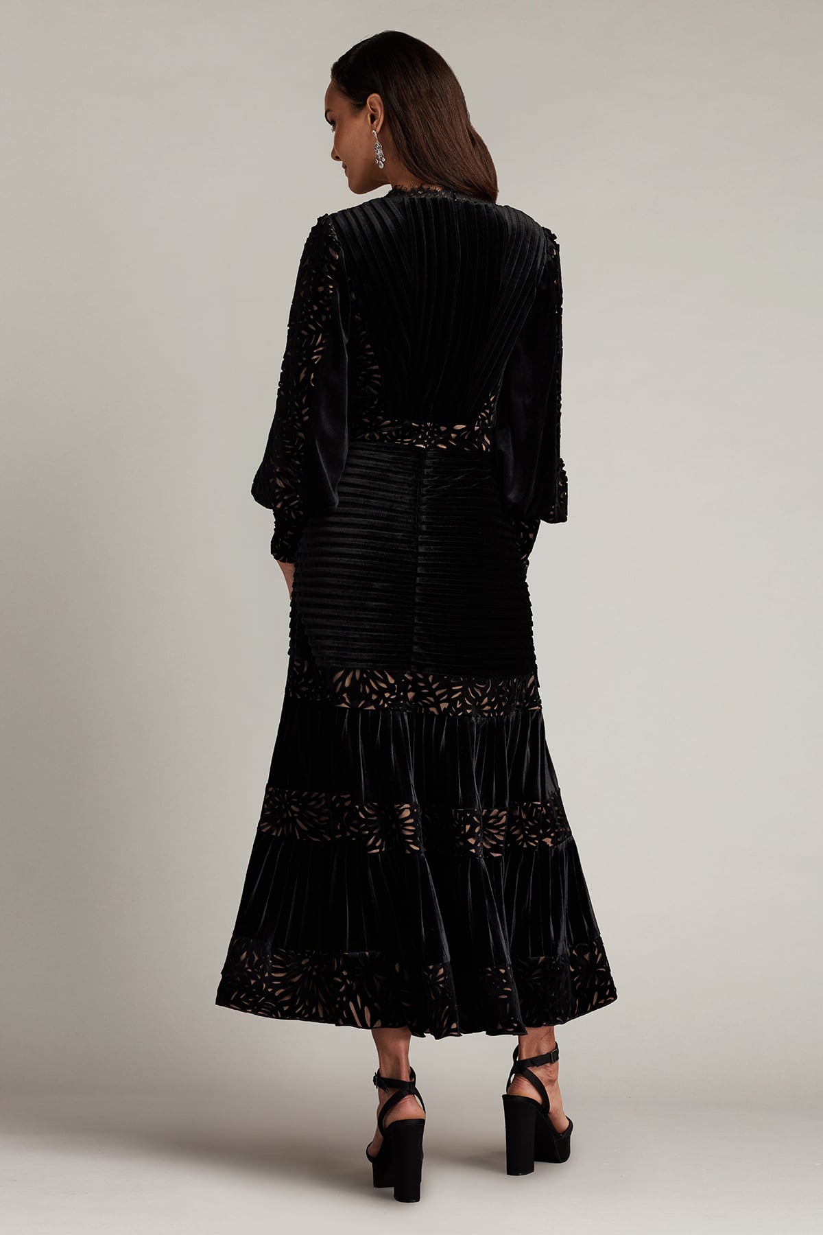 Sonata Pleated Velvet Midi Dress | Tadashi Shoji
