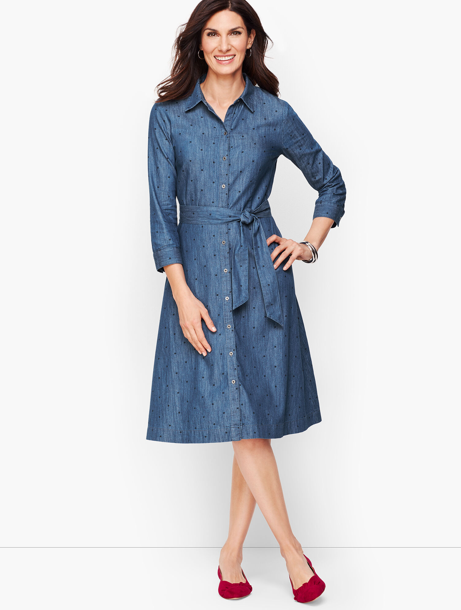 Dot Denim Belted Shirtdress | Talbots