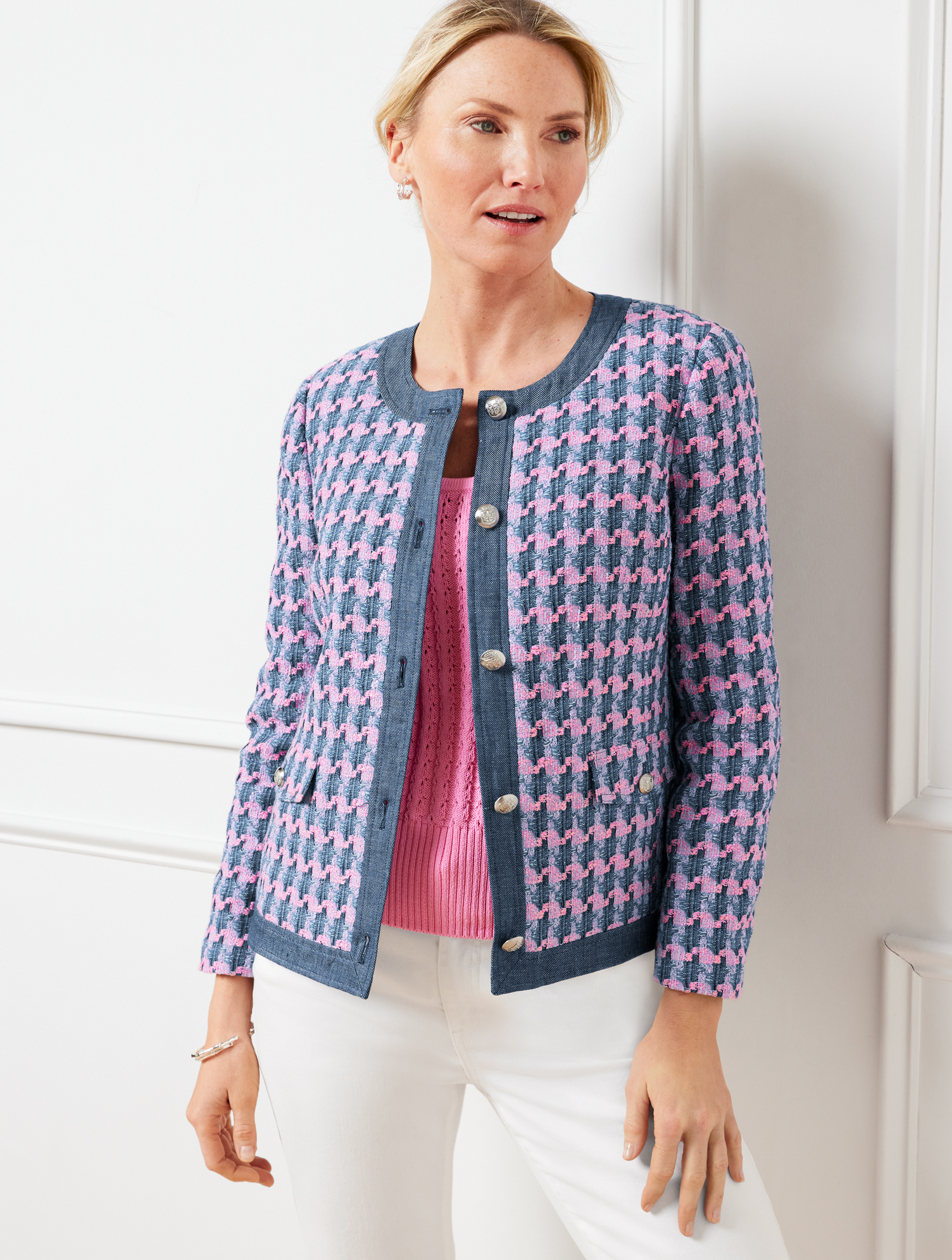 Denim Trim Basket Tweed Jacket | Talbots