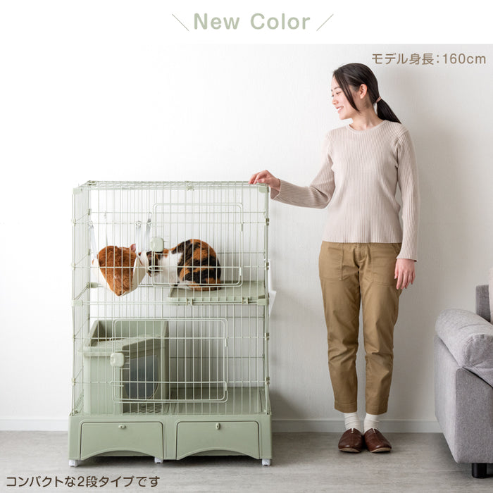 砂が飛ばニャい!? トイレ一体型 キャットケージ 2段 ハンモック