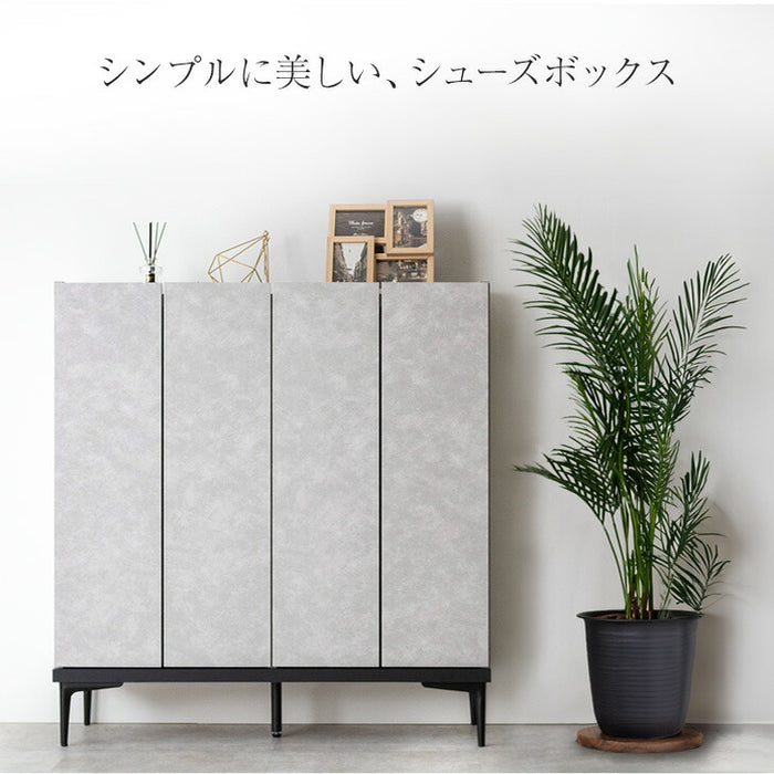 幅100] シューズボックス 大川家具 完成品 大理石調 飾り棚 ロータイプ